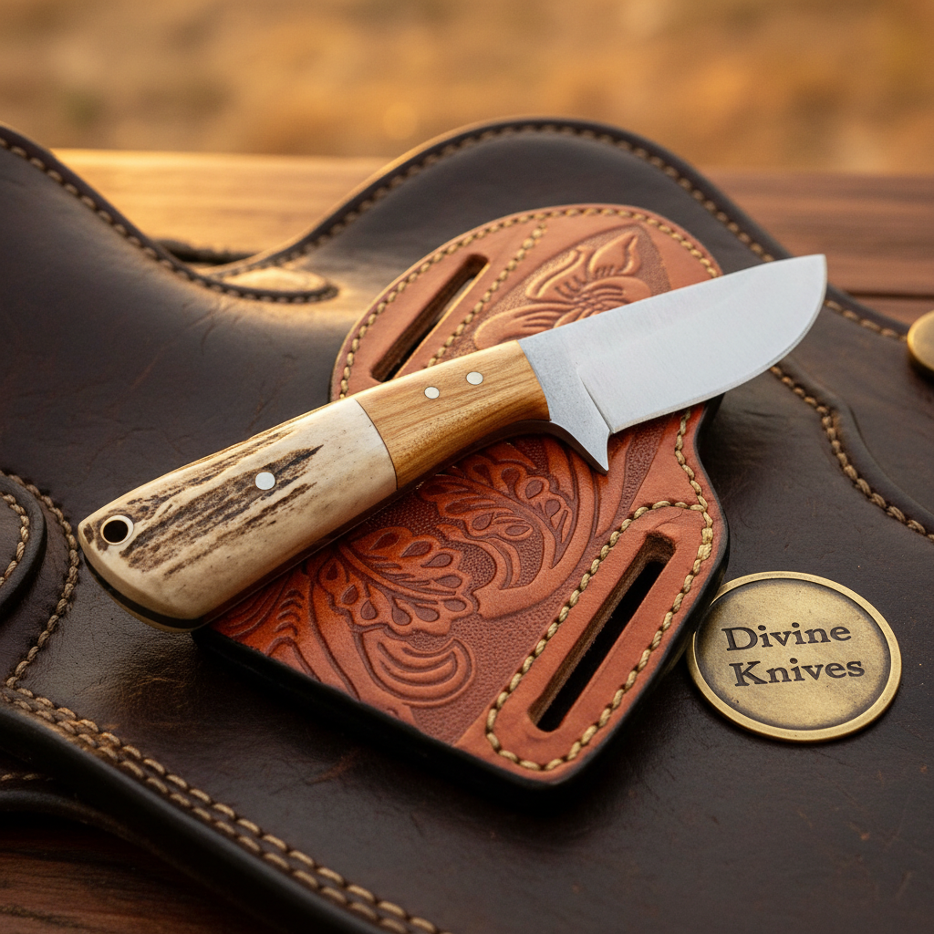 Stag Horn & Wood Drop Point Hunter  with Natural Mixed Handle