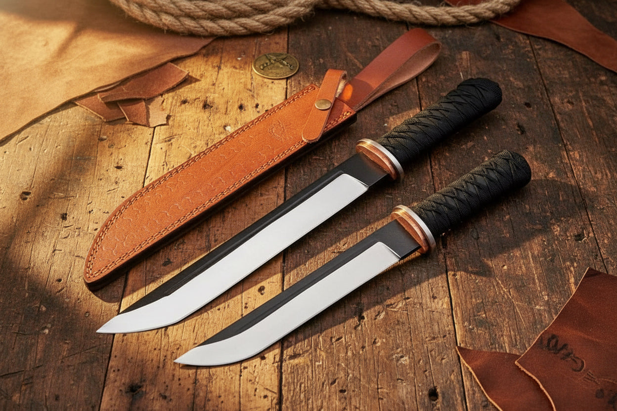 Japanese Tanto Bushcraft Set of Two Forged Two Tone Blades