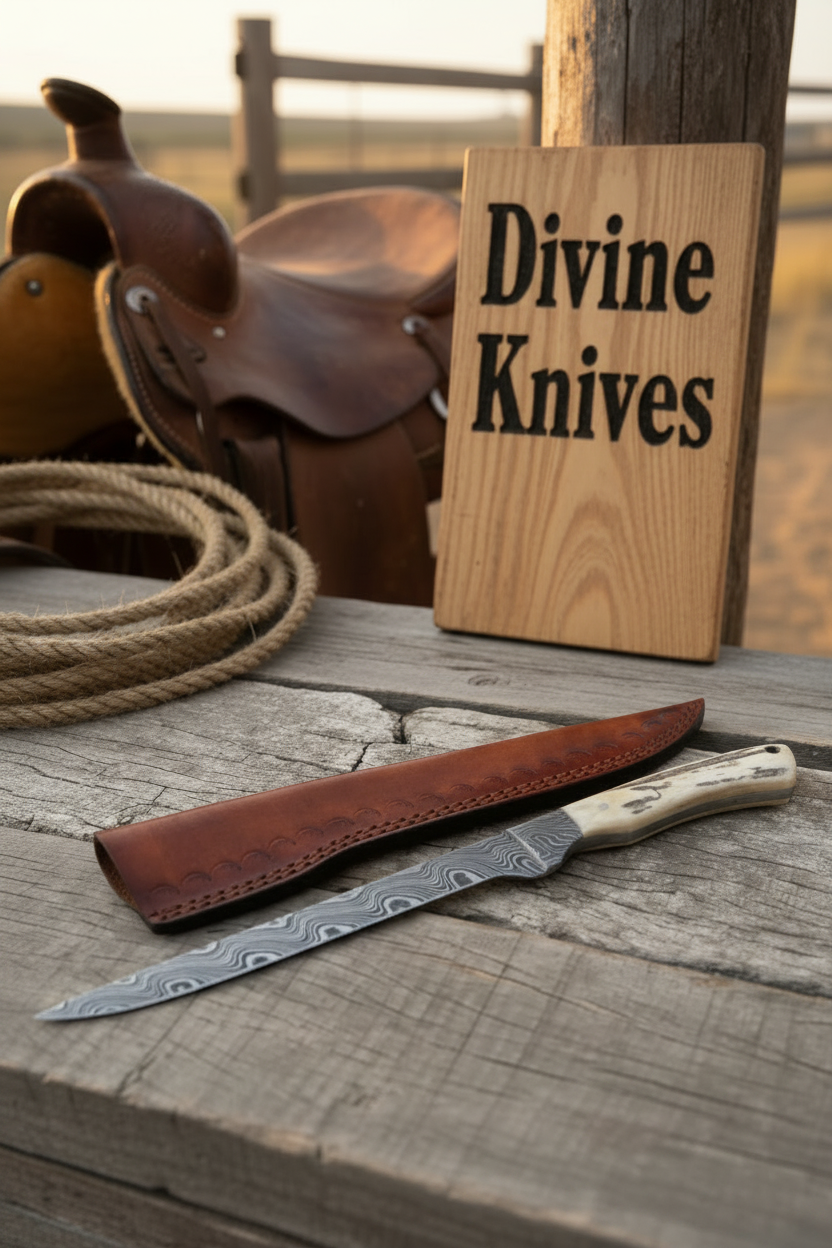 Damascus Stag Horn Fillet Knife with Flexible Blade for Clean Fish Cutting