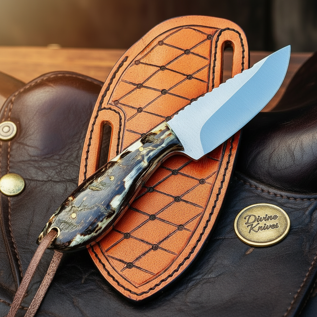 Buffalo Horn Rasp Steel Cowboy Knife for Hunting and Outdoor Tasks