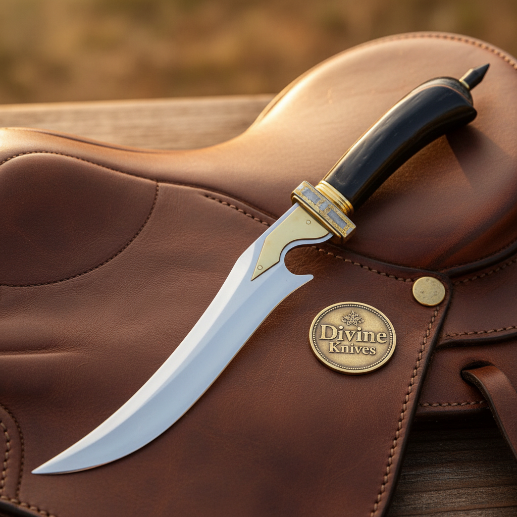 Buffalo Horn Persian Dagger with Mirror Polished Curved Blade and Tooled Black Sheath