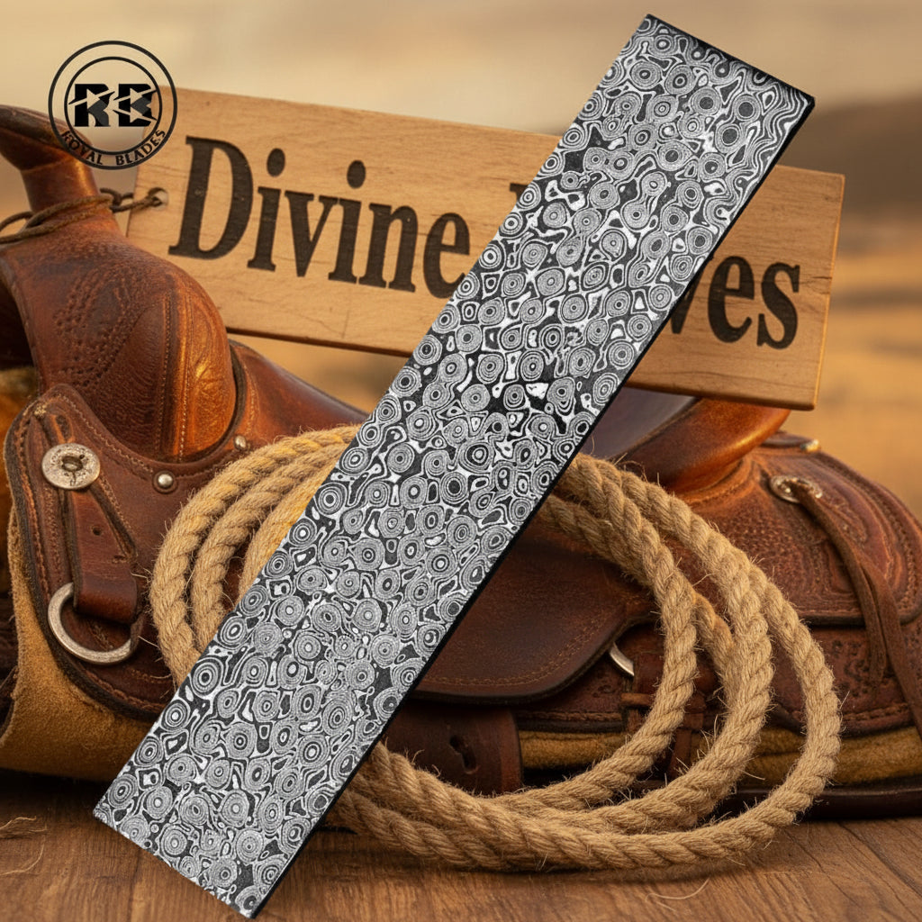Mosaic Damascus Billet Flat Bar of Dense Circular Pattern Steel