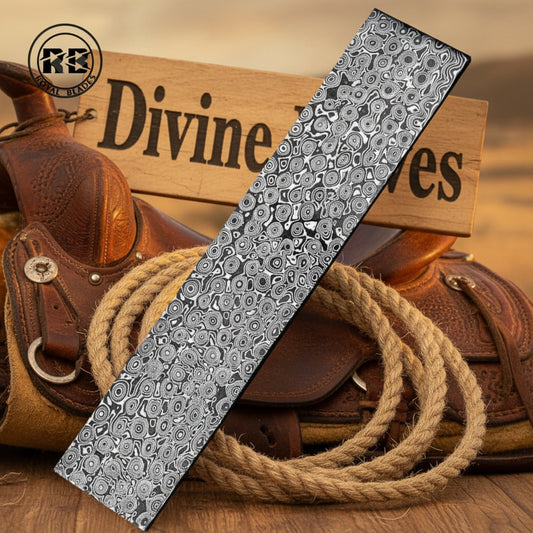 Mosaic Damascus Billet Flat Bar of Dense Circular Pattern Steel