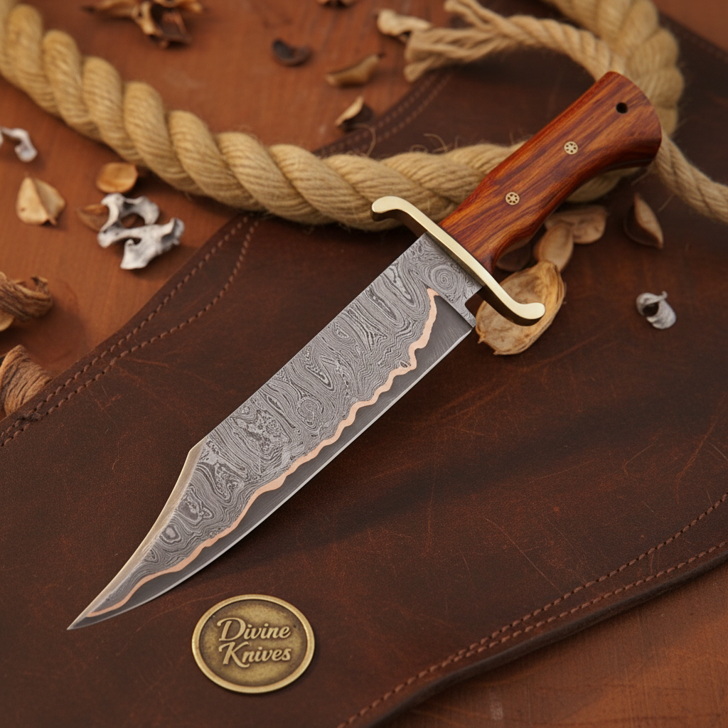 Cu-Mai Damascus Clip Point Bowie Knife for Heavy Field Work