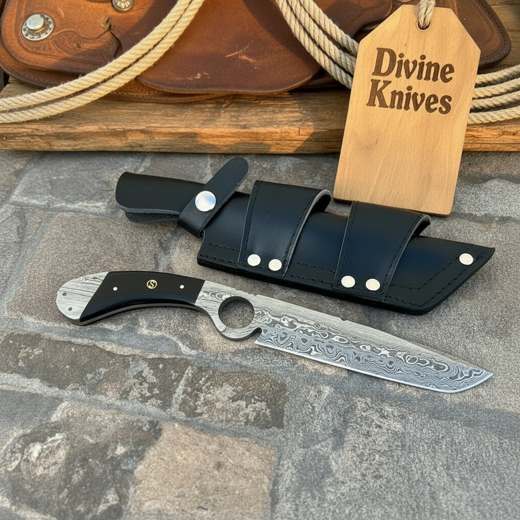 12-Inch Finger Ring Chopper Knife with Damascus Blade