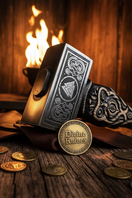 Valknut Odin Thor's Hammer with Carved Rune Handle