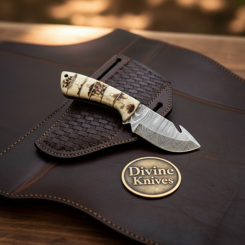 Stag Handle Gut Hook Skinner Knife for Hunters and Outdoor Users