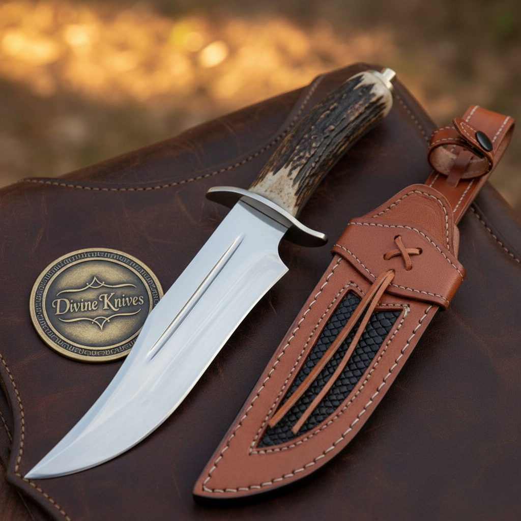 Antler D2 Steel Western Bowie Knife with Natural Antler Handle