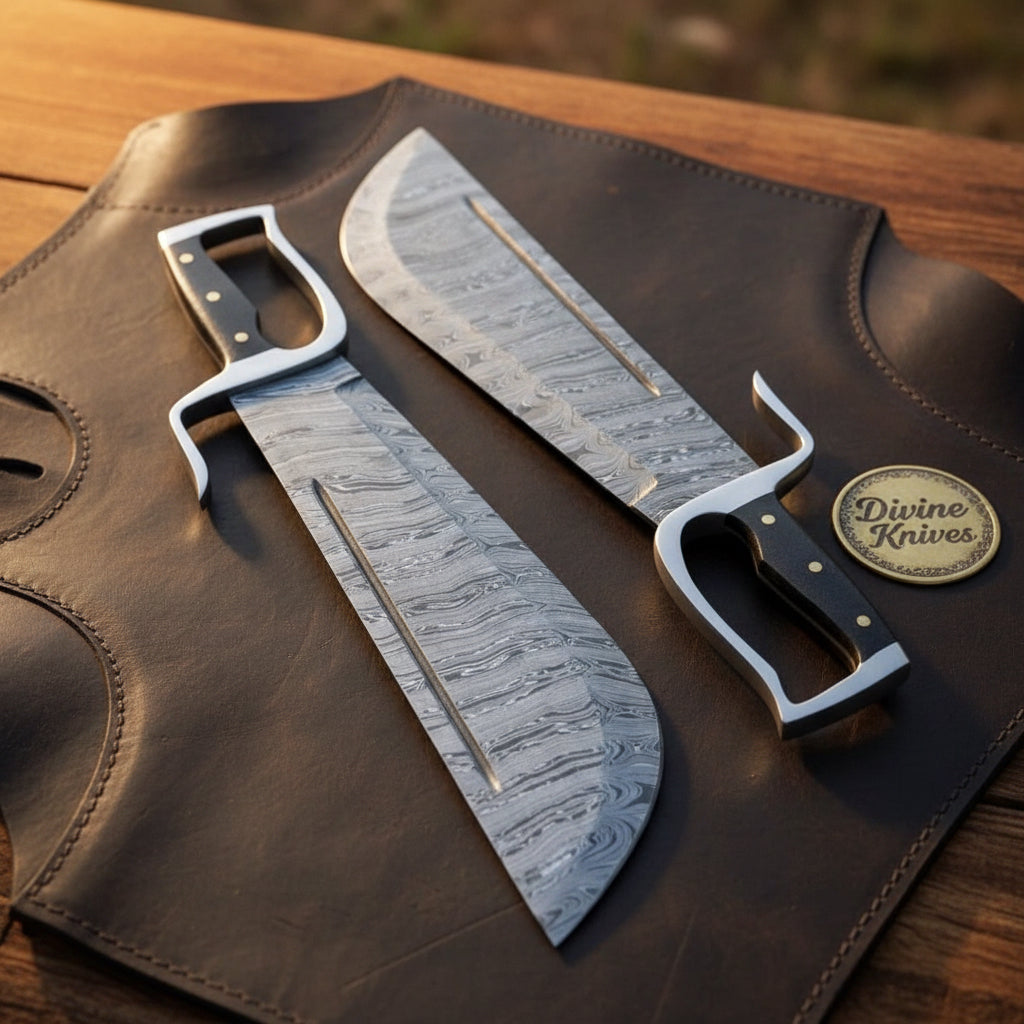 Wing Chun Butterfly Swords with Wood Grain Damascus Blades