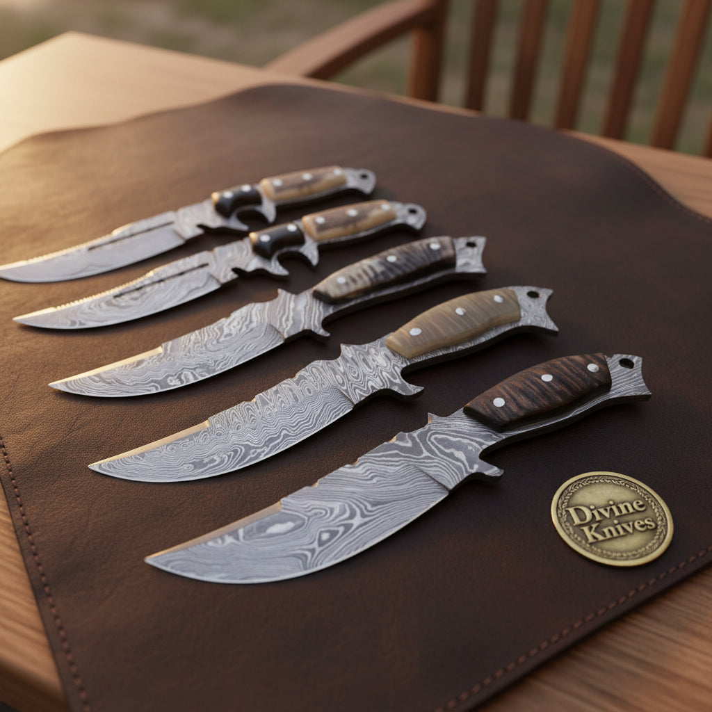 Full Tang Damascus Skinner Knife Set for Hunting