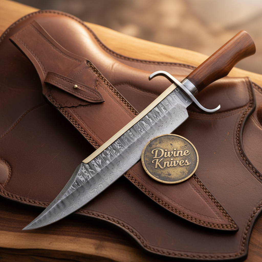 Hand Forged Frontier Bowie Knife with Rosewood Handle and Layered Clip Point Blade