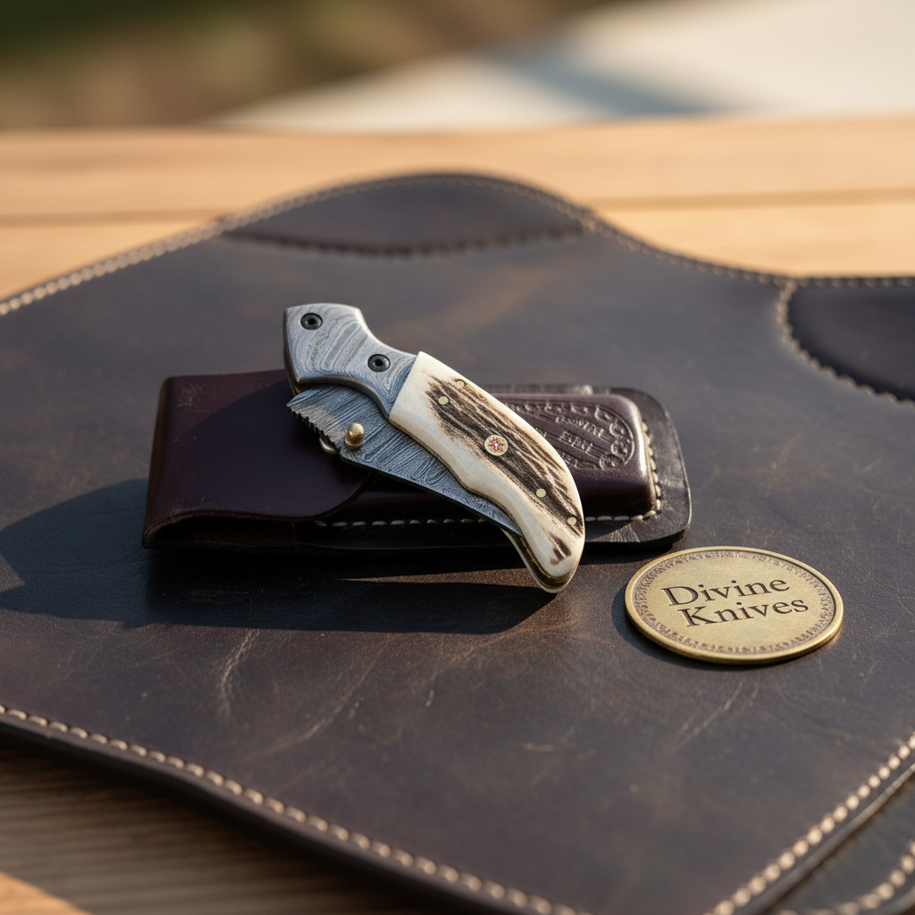 Antler Damascus Linerlock Pocket Knife for Everyday Function