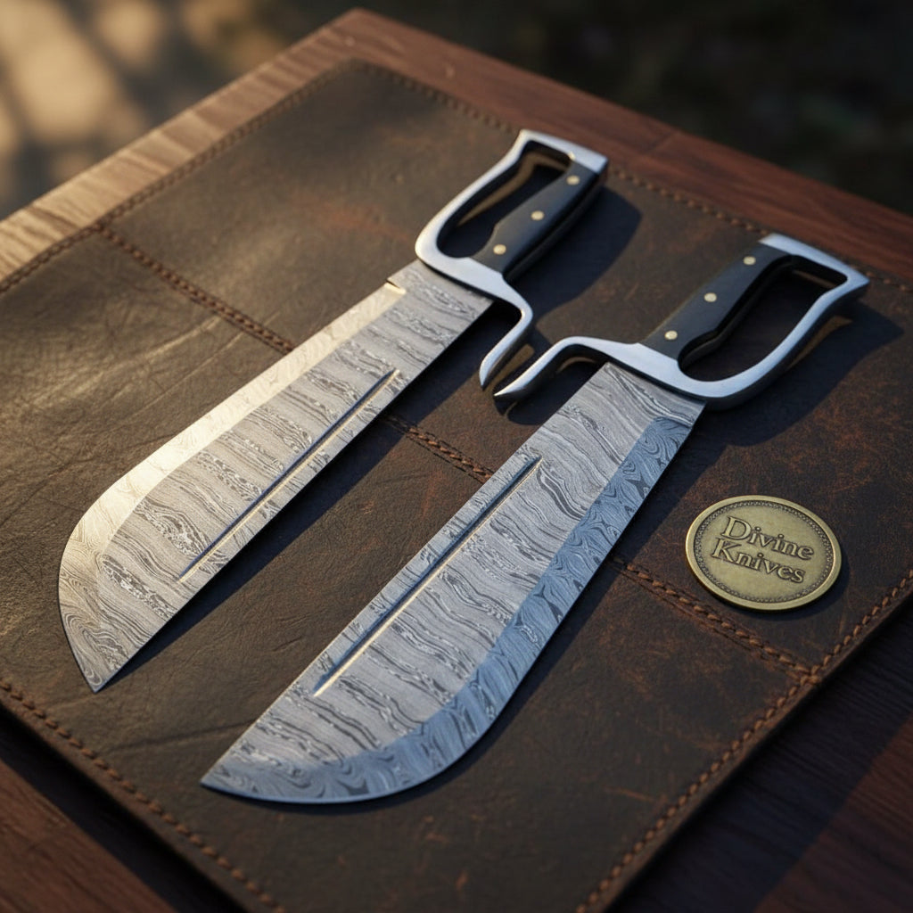 Wing Chun Butterfly Swords with Wood Grain Damascus Blades