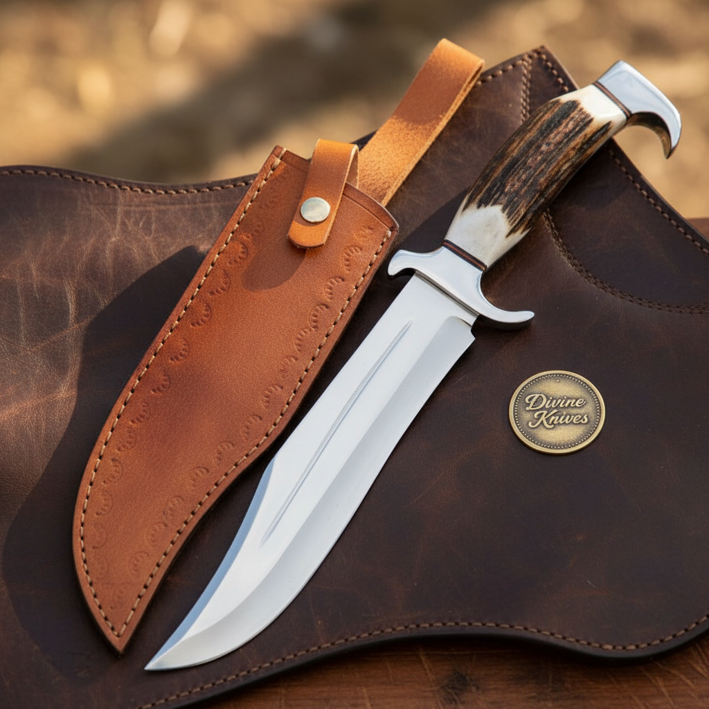 Stag Horn Dundee Bowie Knife with Classic Stag Handle for Field Work