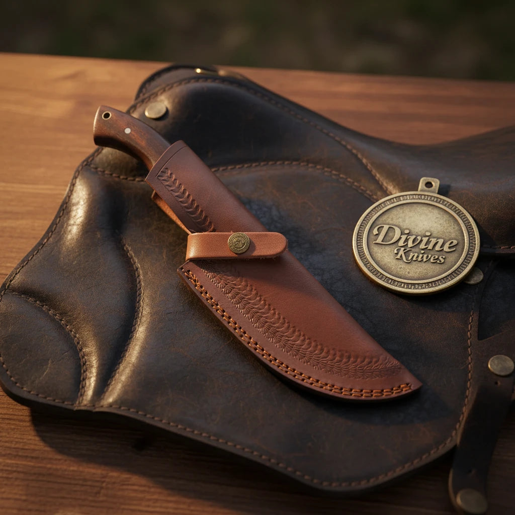 Dark Rosewood Damascus Tracker Knife with Ergonomic Grip
