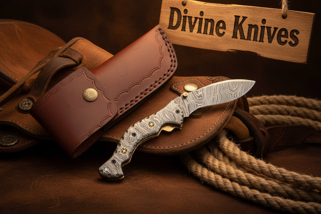 Damascus Raptor Claw Folder with Upswept Damascus Blade