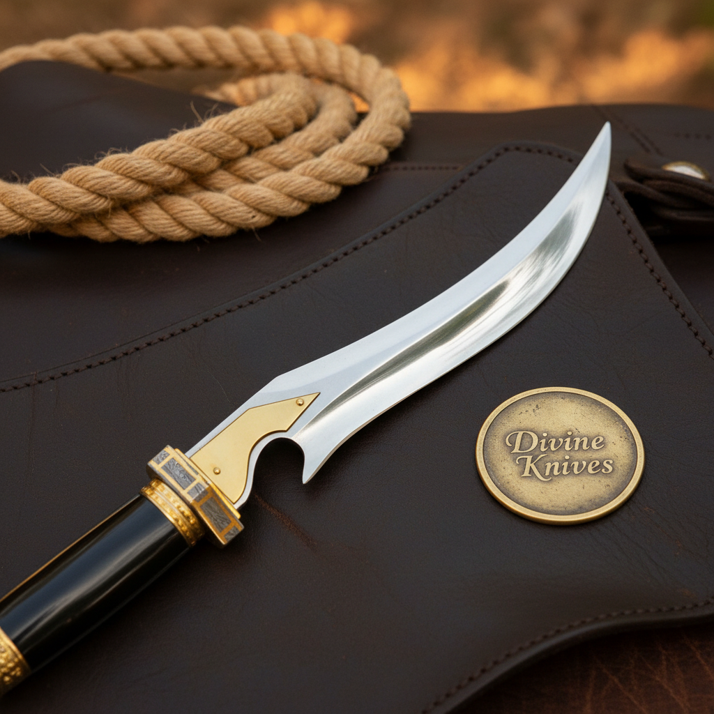 Buffalo Horn Persian Dagger with Mirror Polished Curved Blade and Tooled Black Sheath