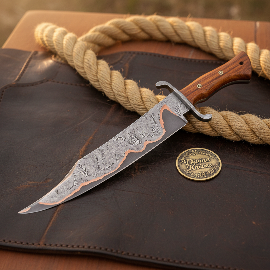 Cu-Mai Damascus Clip Point Bowie Knife for Heavy Field Work
