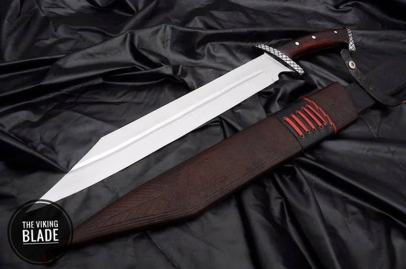 Handmade Full Tang Sword with Rosewood Handle & Braided Leather Scabbard
