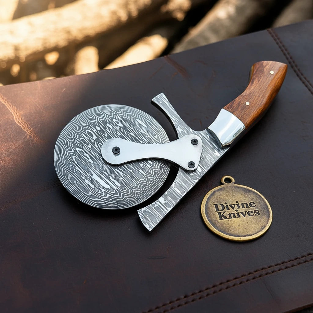 Twist Pattern Handmade Pizza Cutter with Rosewood Handle