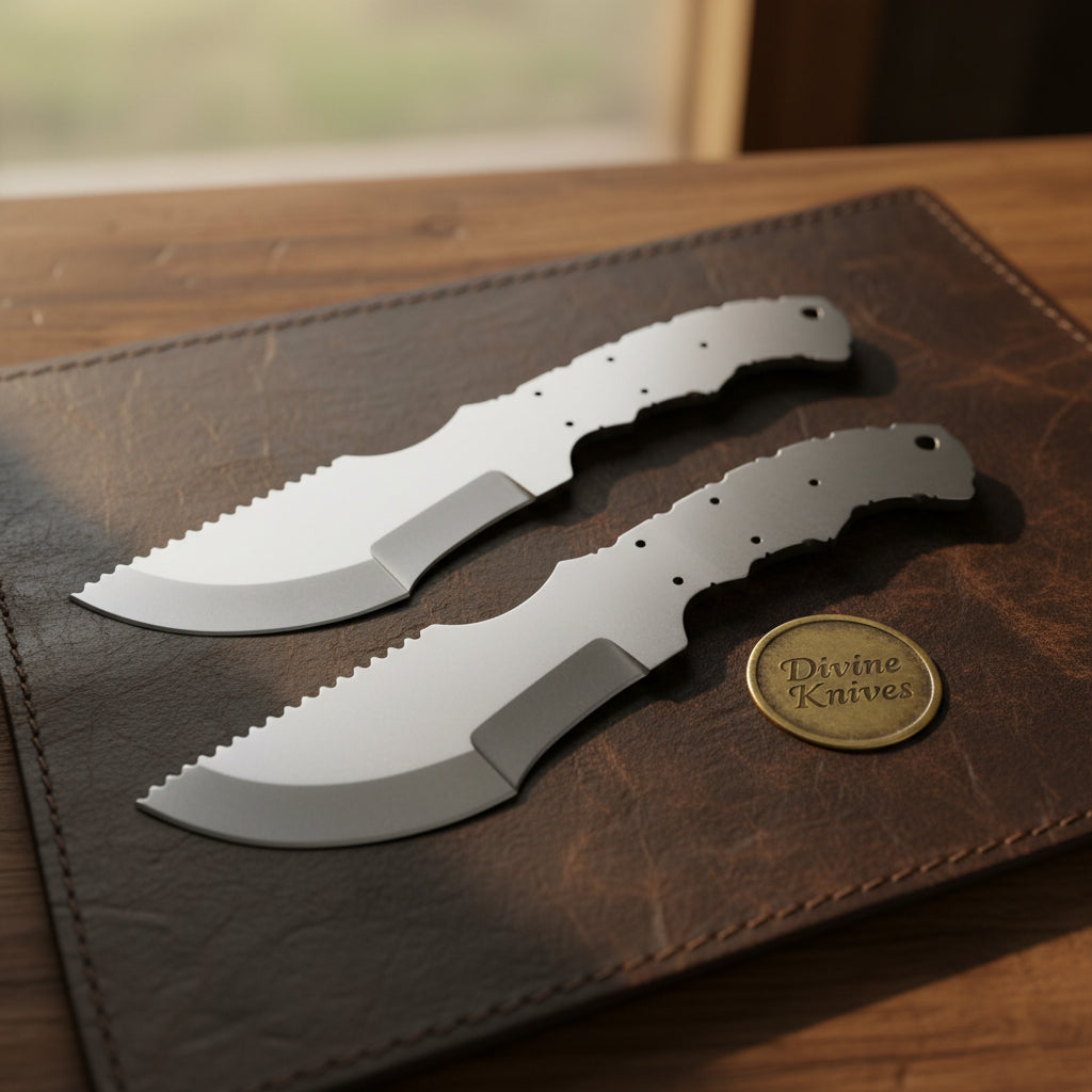 Tracker Blade Blank Pair with Sawback Spines for Custom Knife Making