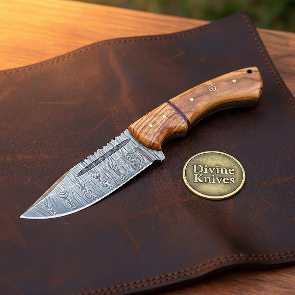 Damascus Drop Point Bushcraft Skinner with Versatile Blade