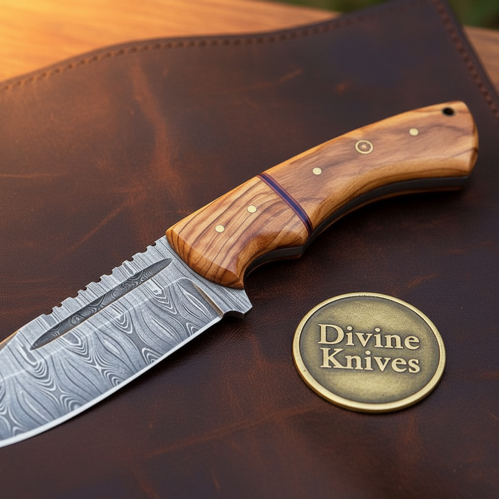 Damascus Drop Point Bushcraft Skinner with Versatile Blade
