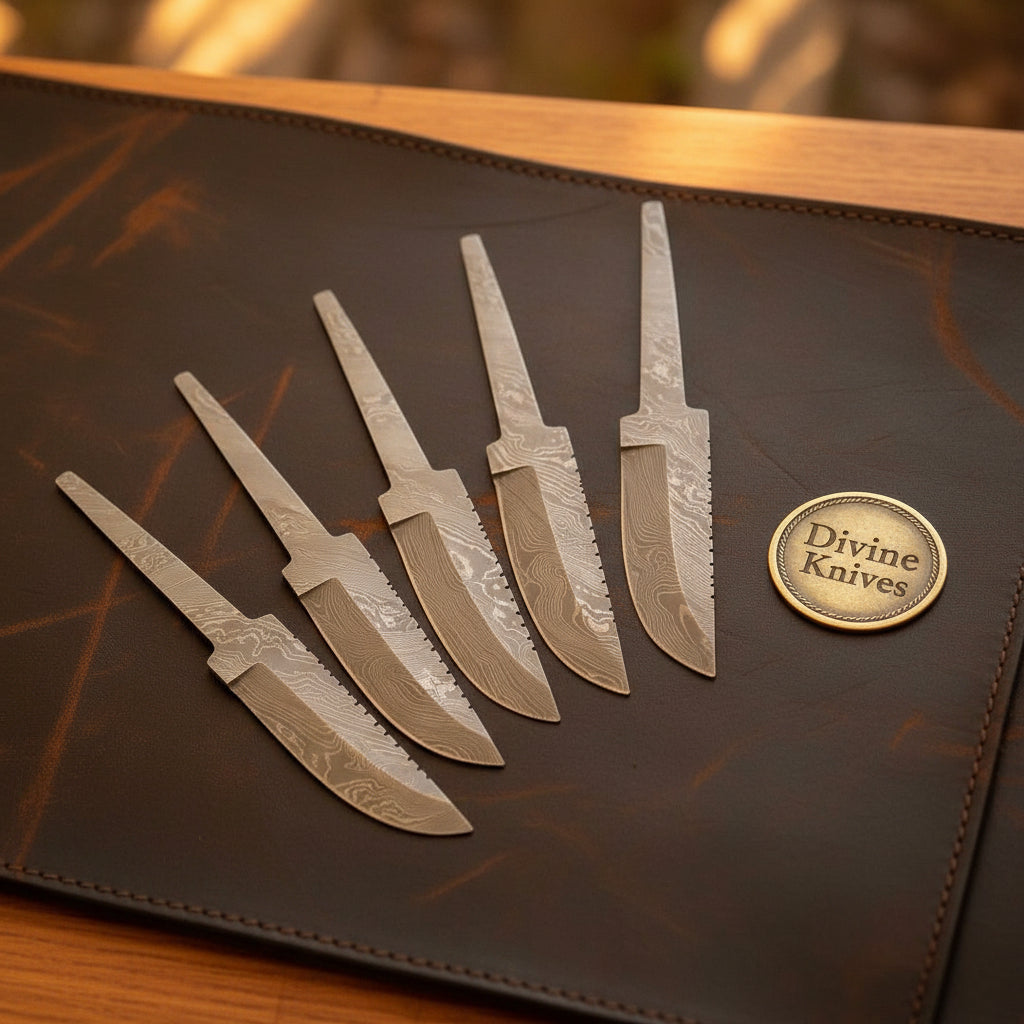 Blade Blank Set for Knife Making with Five Hand Forged Full Tang Layered Blanks