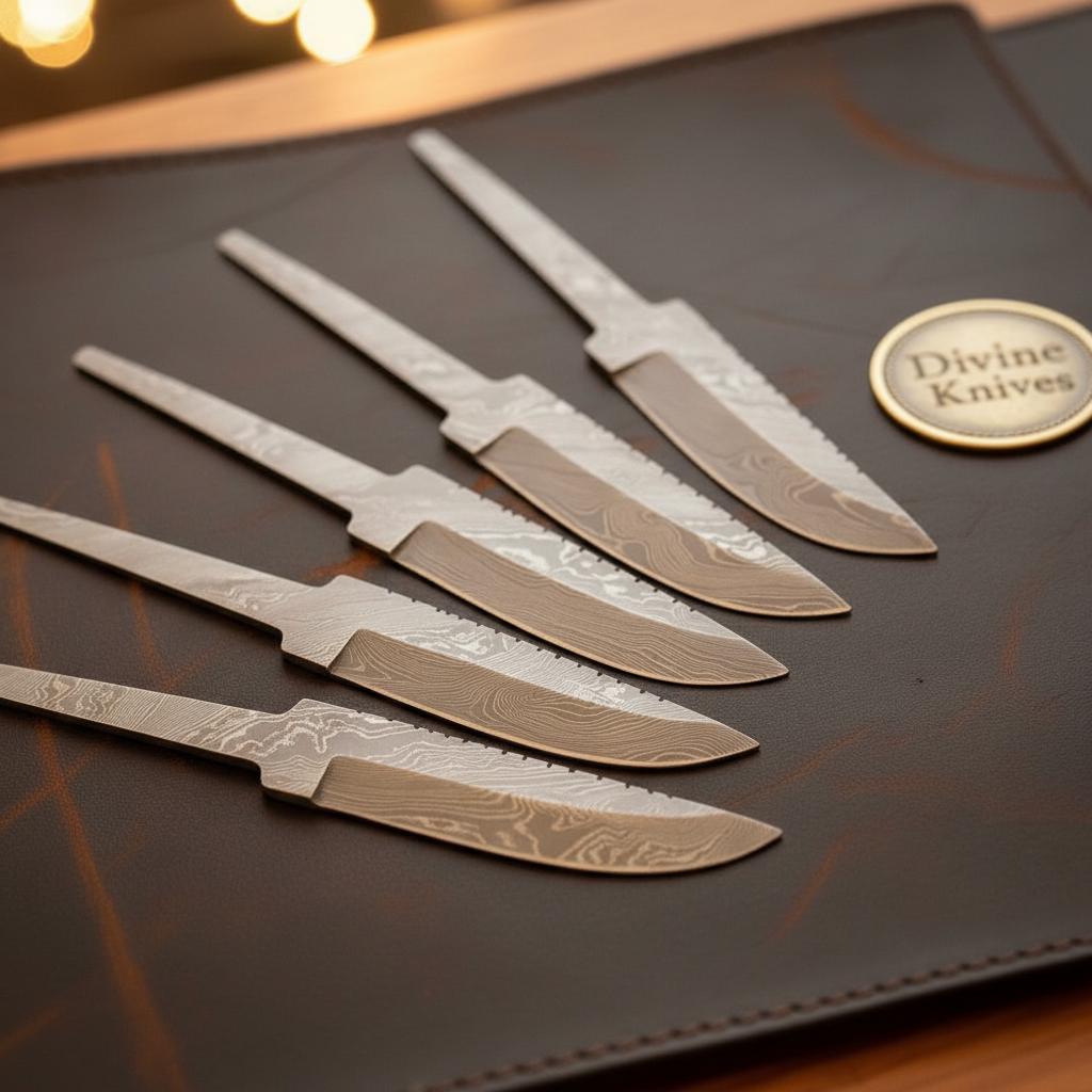 Blade Blank Set for Knife Making with Five Hand Forged Full Tang Layered Blanks