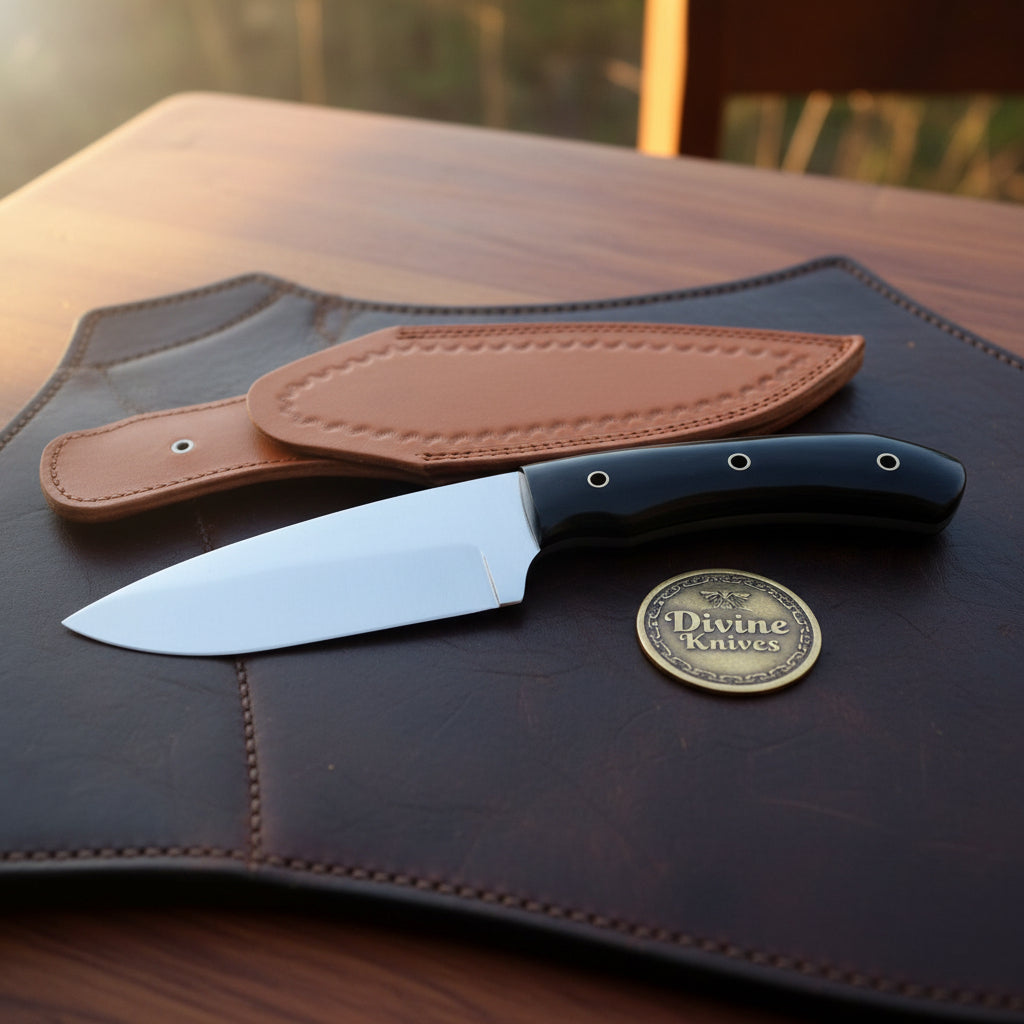 Buffalo Horn Drop-Point Skinner with Natural Horn Handle for Field Dressing