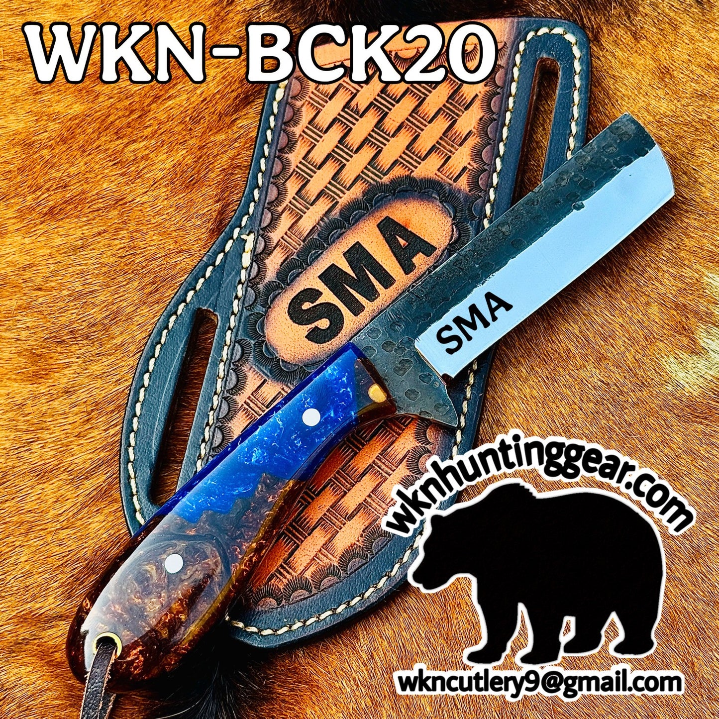 Hammered Blue Resin Bull Cutter Knife for Ranch Chores and Gifting