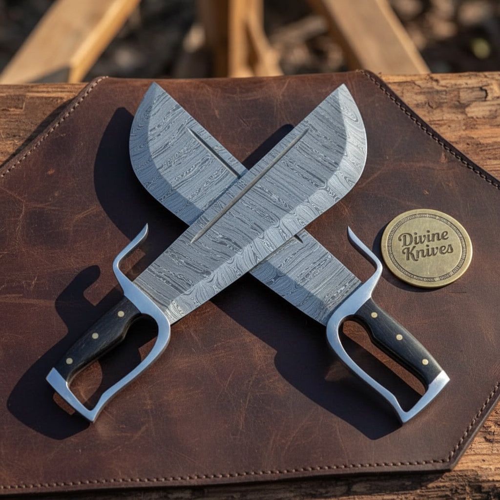 Wing Chun Butterfly Swords with Wood Grain Damascus Blades