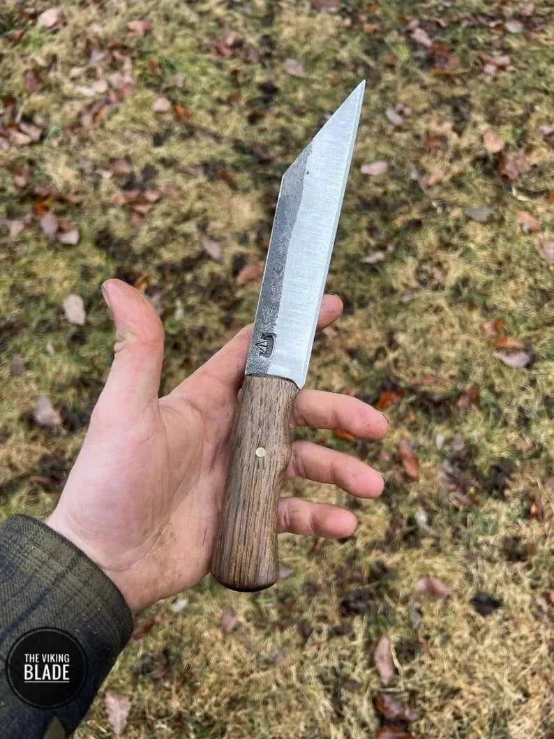 Hand-Forged Kiridashi Utility Knife with Oak Wood Handle