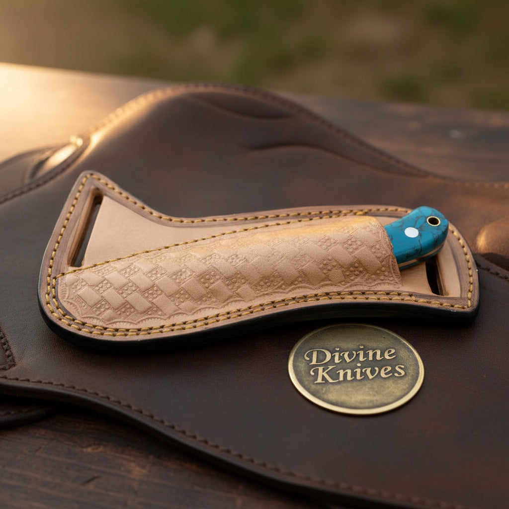 Turquoise Marble Rasp Cowboy Knife with Curved Rasp-Style Blade