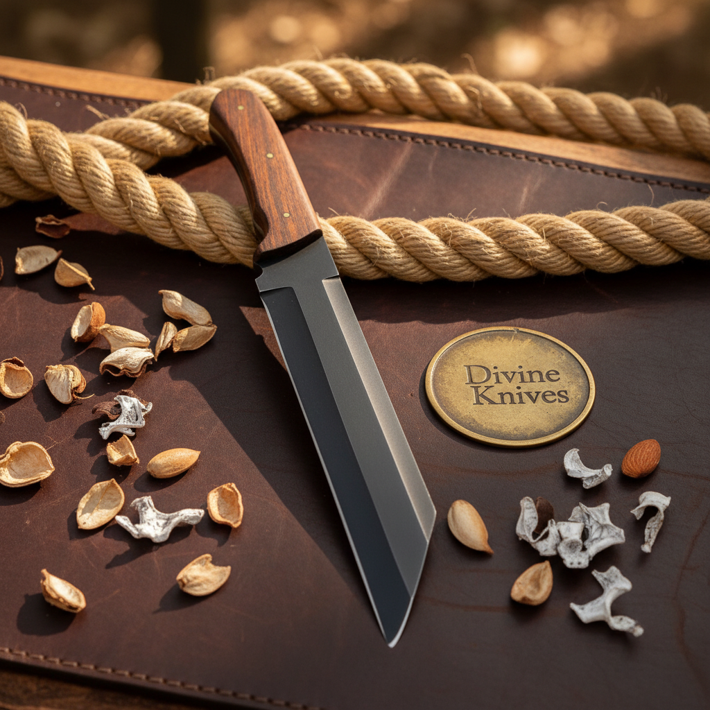 Rosewood Black-Coated Tanto Knife with Natural Wood Handle for Outdoor Work