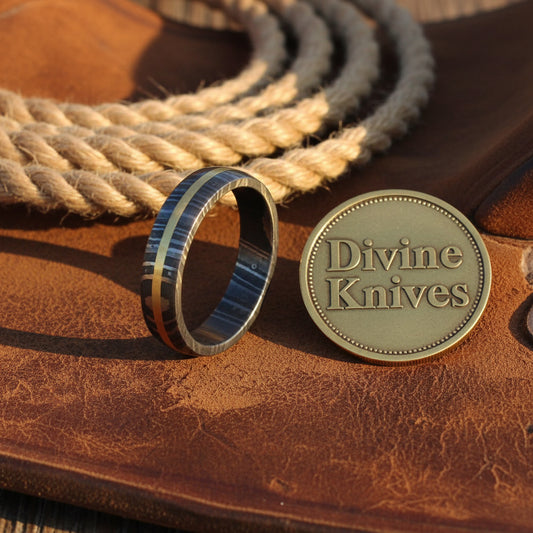 Two-Tone Damascus Steel Ring with Copper Stripe Inlay