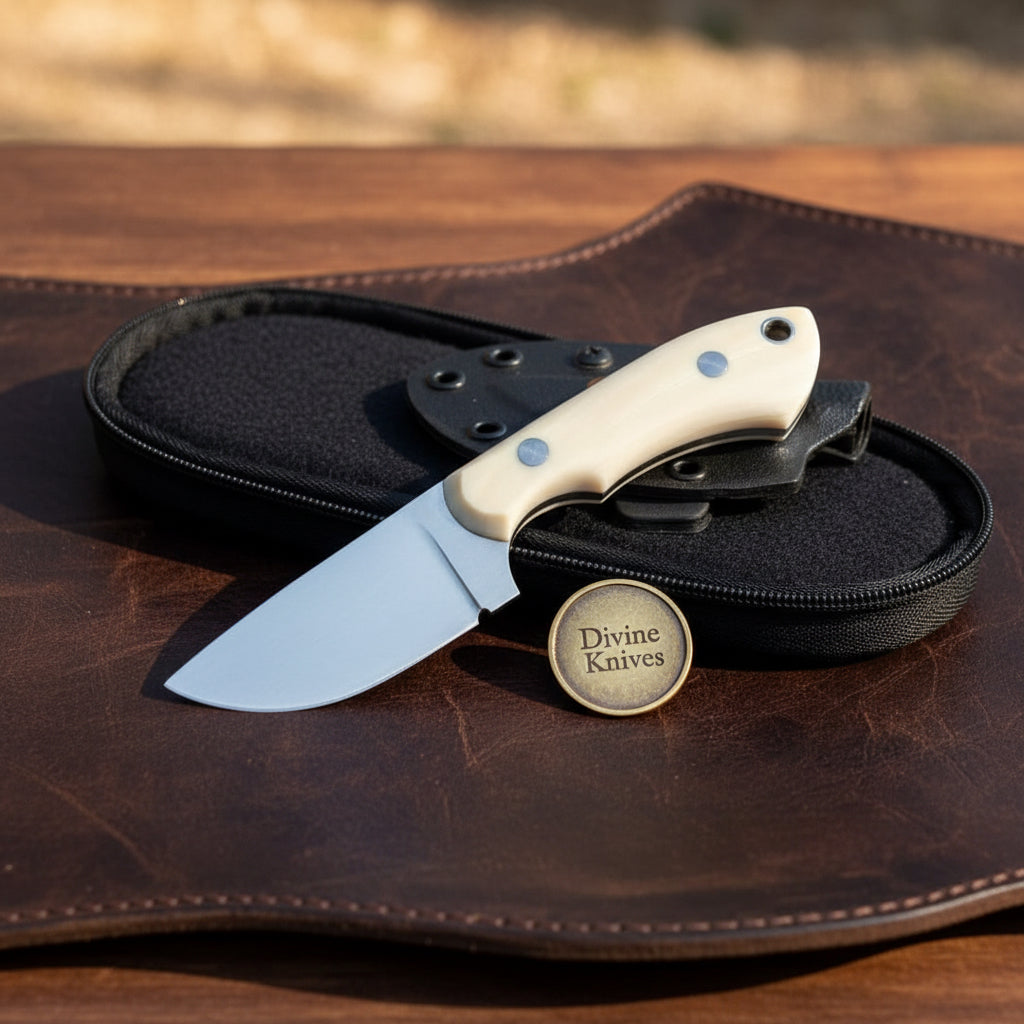 Bone Skinner EDC Knife with Compact Fixed Blade and Bone Handle
