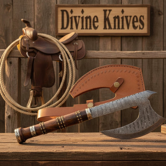 Far Sight Damascus Bearded Axe with Wood Grain Damascus Head