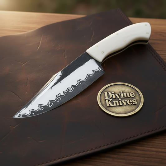 San Mai Clad Stag Hunter Knife with Wave Contrast Blade for Hunting and Outdoor Tasks