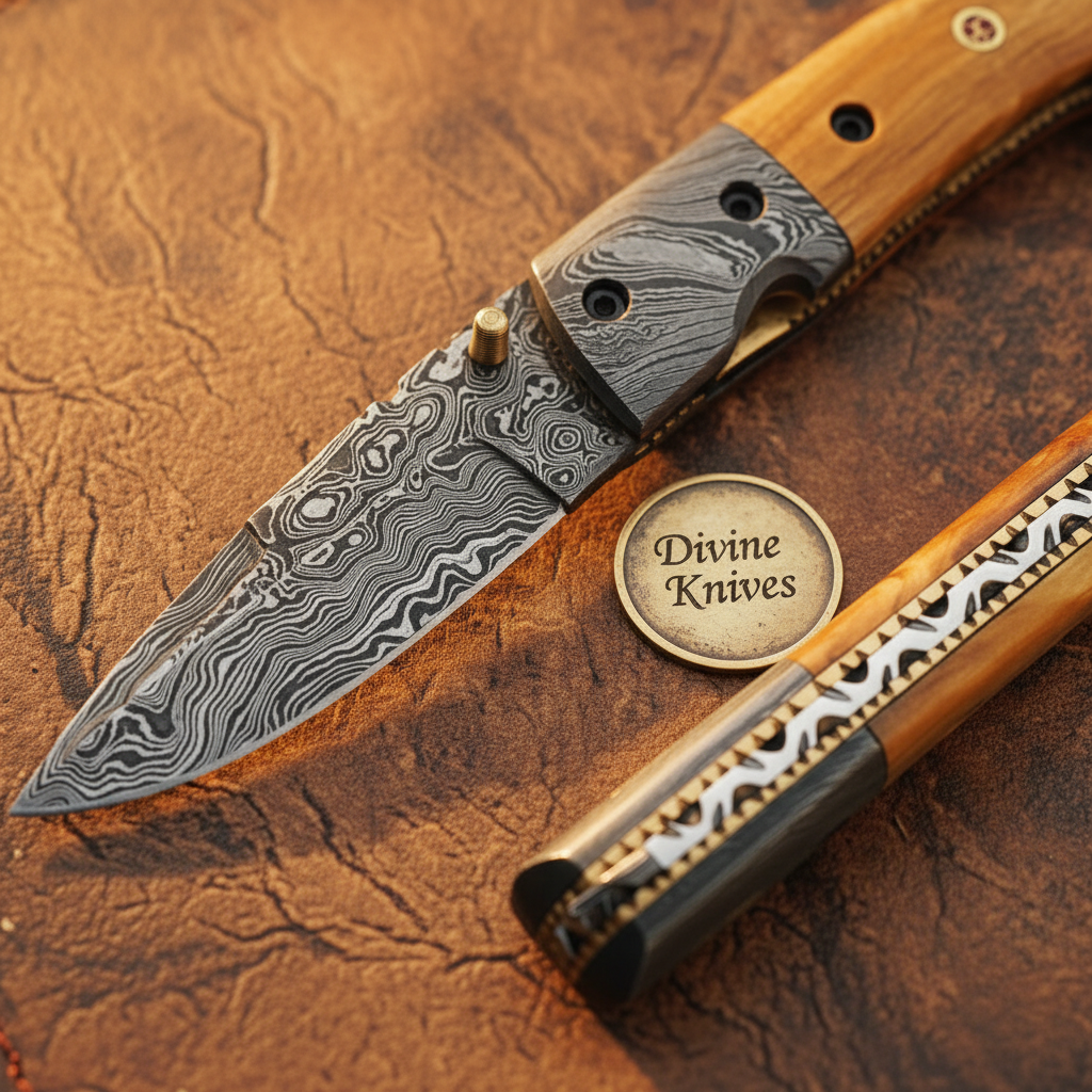 Olive Wood Folding Pocket Knife with Forged Bolsters and Figured Grain Handle Scales