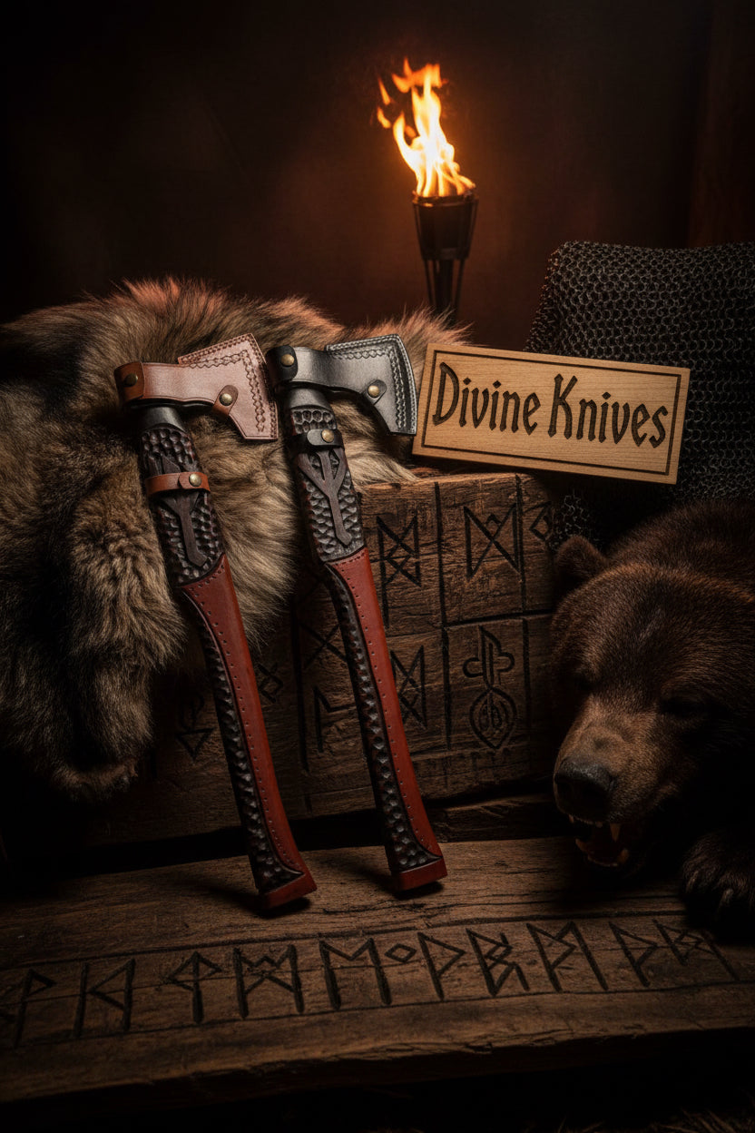 Berserk Style Viking Norse Axes with Etched Valknut Symbols