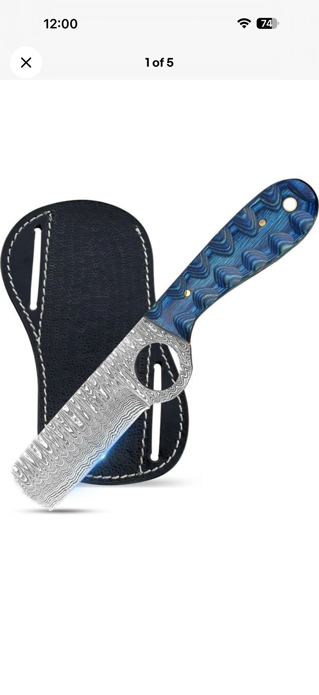 Blue Scalloped Bull Cutter Knife with Integrated Loop and Navy Handle