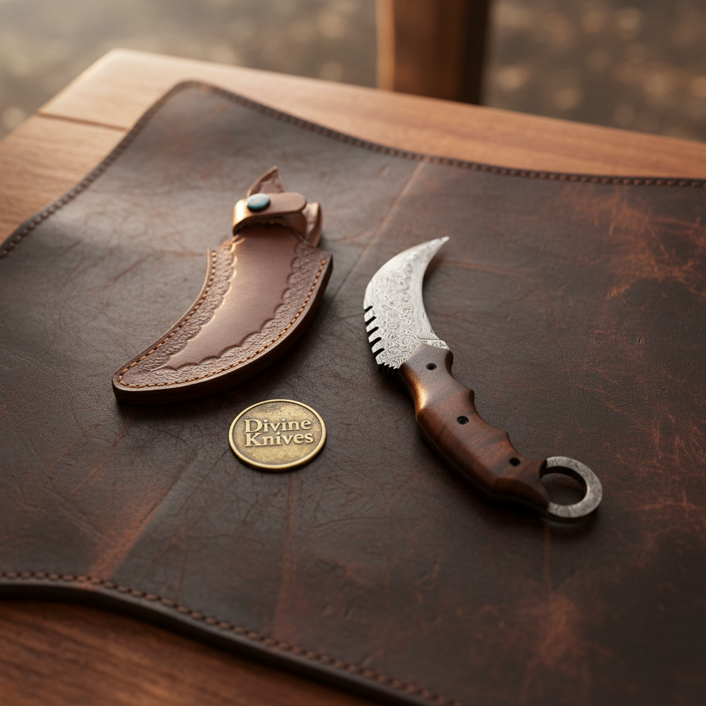 Karambit Claw Knife with Rosewood Handle, Finger Ring and Hand Forged Curved Blade