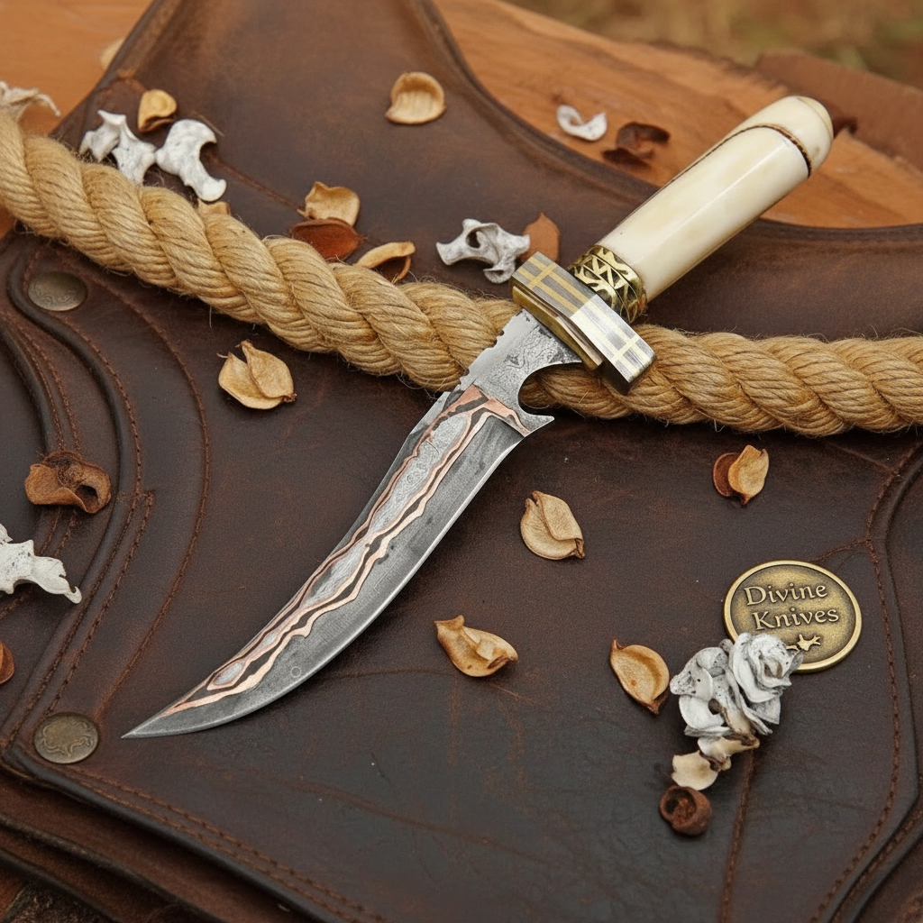 Copper Vein Boning Knife with Camel Bone Handle and Upswept Hand Forged Blade