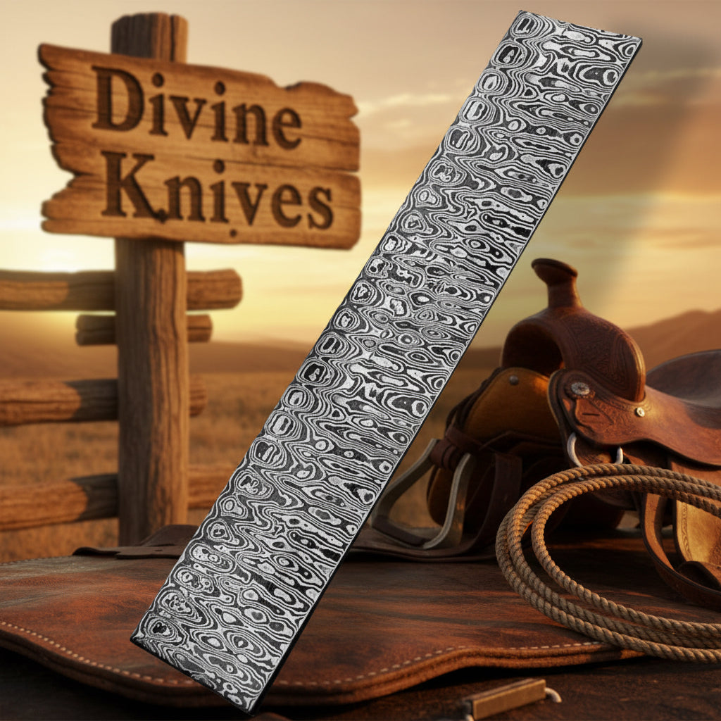 Raindrop Damascus Billet Flat Bar of Flowing Raindrop Pattern Steel