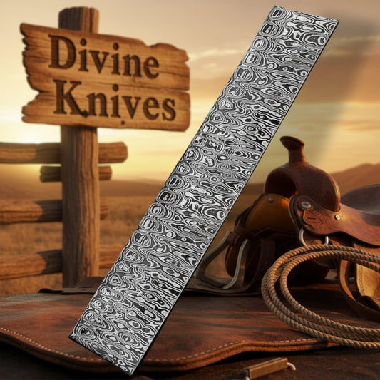 Raindrop Damascus Billet Flat Bar of Flowing Raindrop Pattern Steel