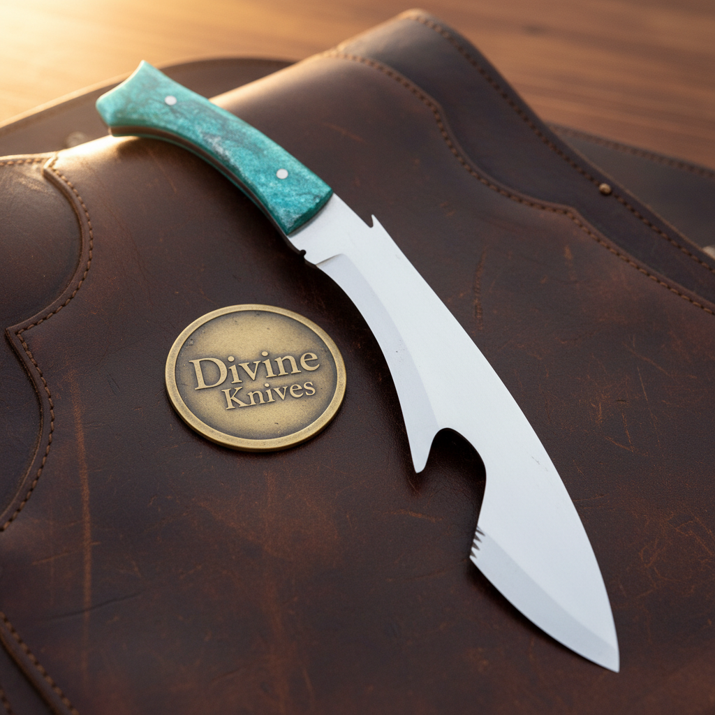 Blue Resin Shark Fish Blade Gurkha Kukri with Ocean Colors handle