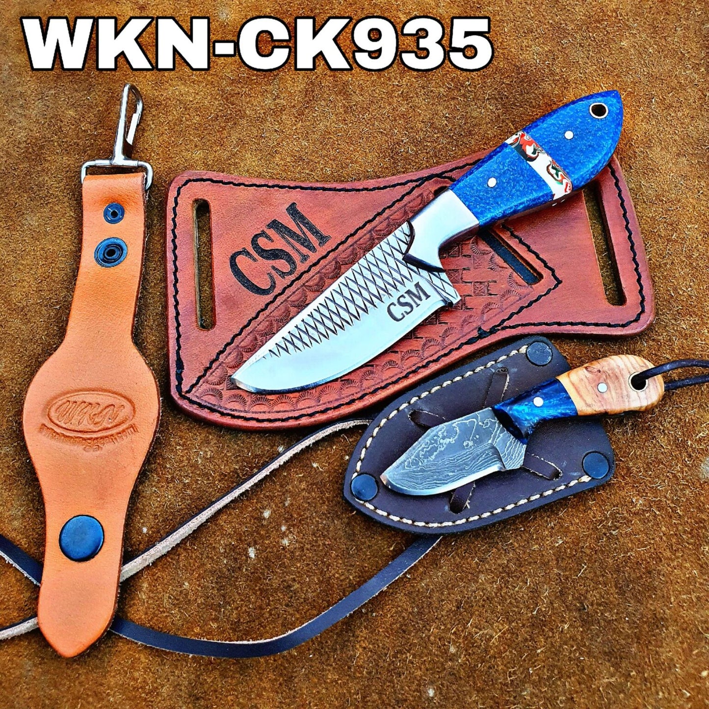 Blue Resin Rasp Skinner & Neck Knife Set for Field Work