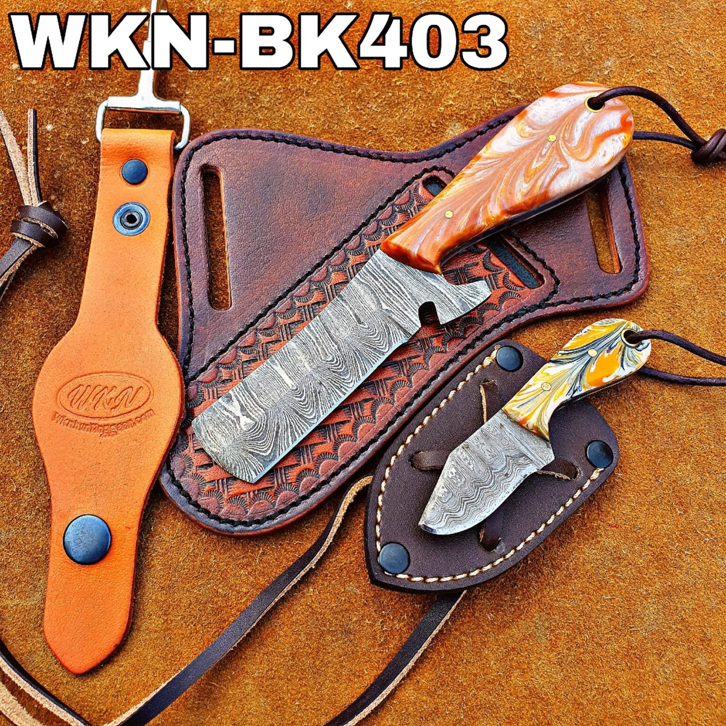 Orange Resin Bull Cutter Knife Set for Working Cowboys and Collectors