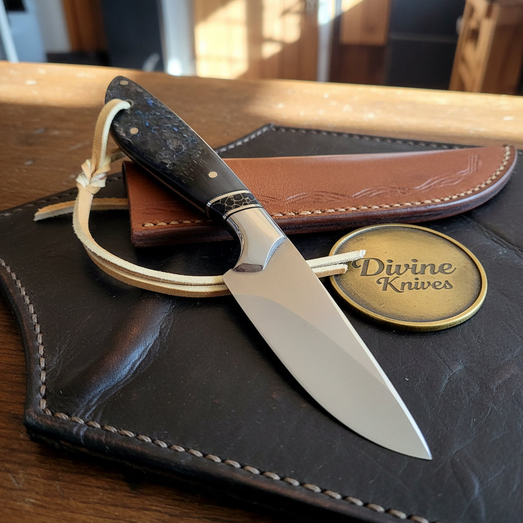 Ram Horn D2 Steel Cowboy Knife with Natural Ram Horn